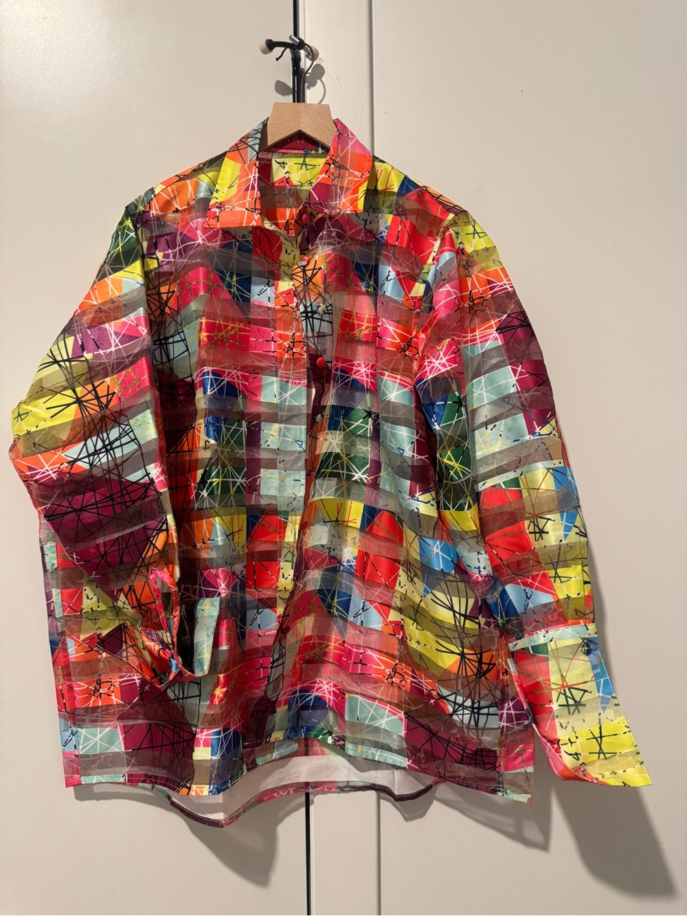 Multicolor Abstract Print Men’s Button-Up Jacket